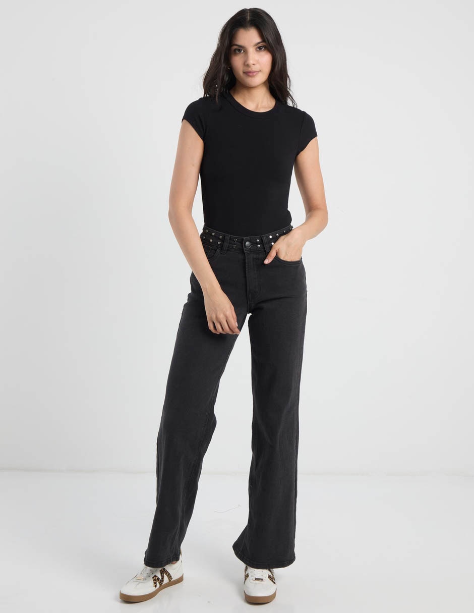 Jeans regular wide leg cadera para mujer 2