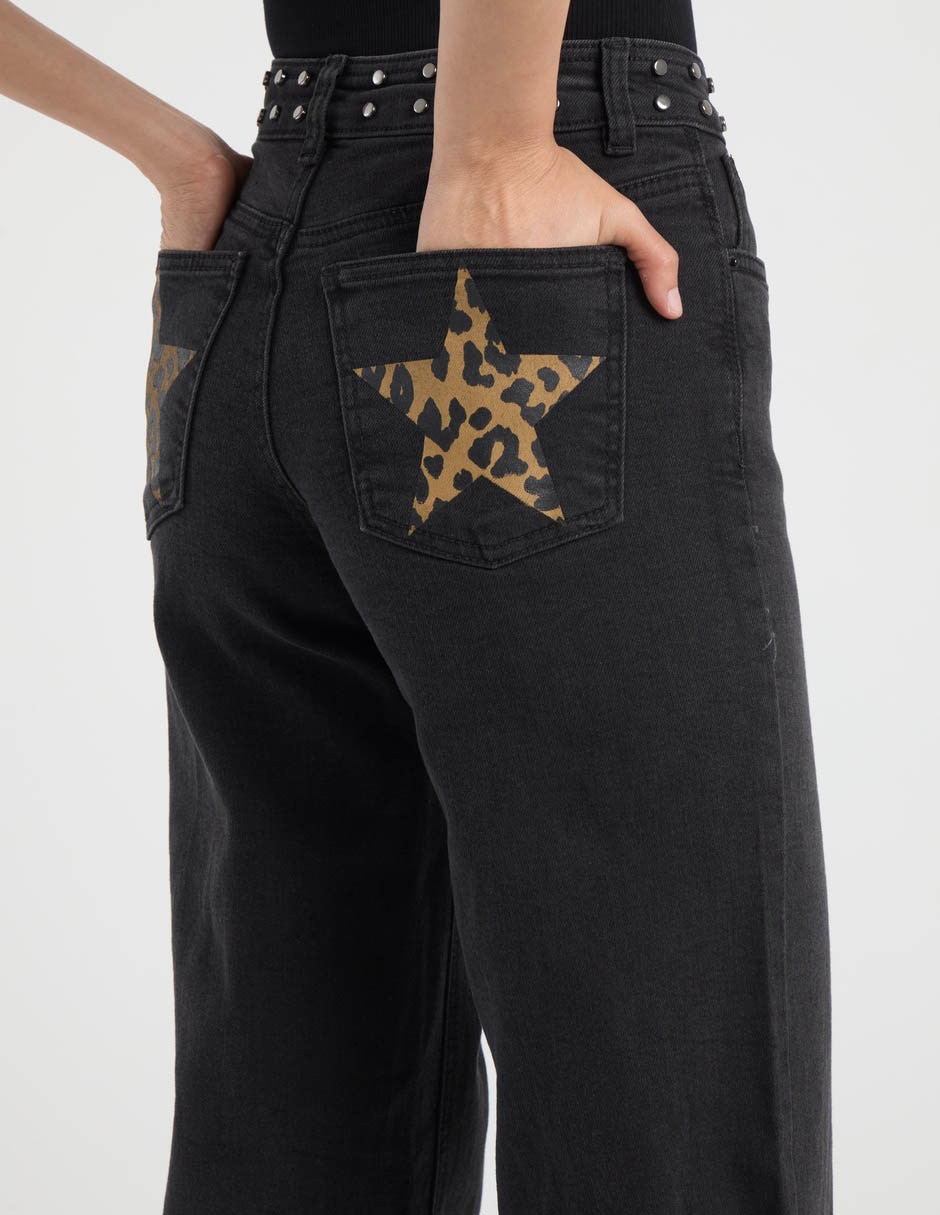 Jeans regular wide leg cadera para mujer 5
