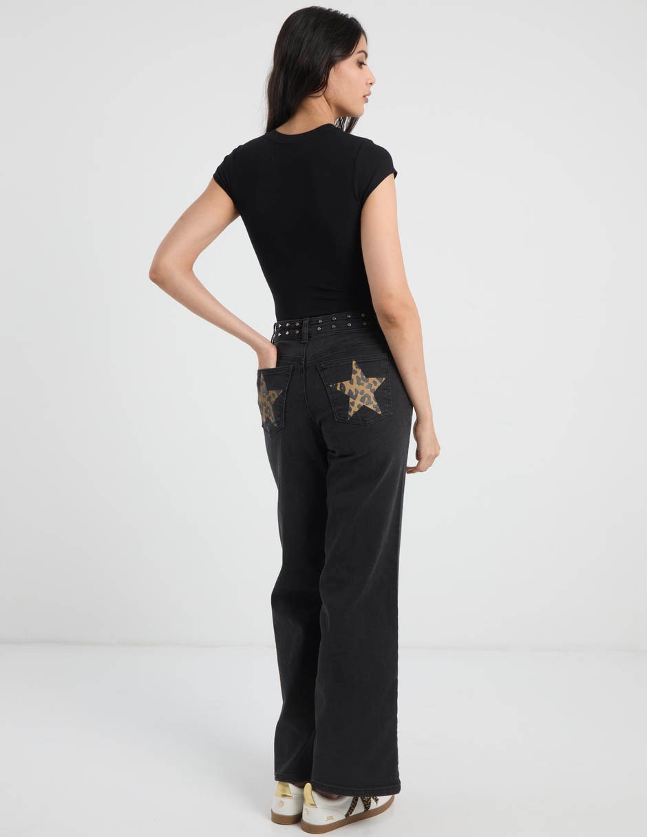 Jeans regular wide leg cadera para mujer 6