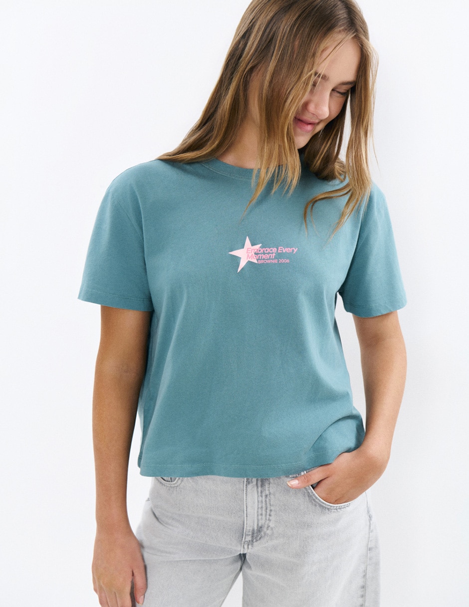Playera manga corta cuello redondo para mujer