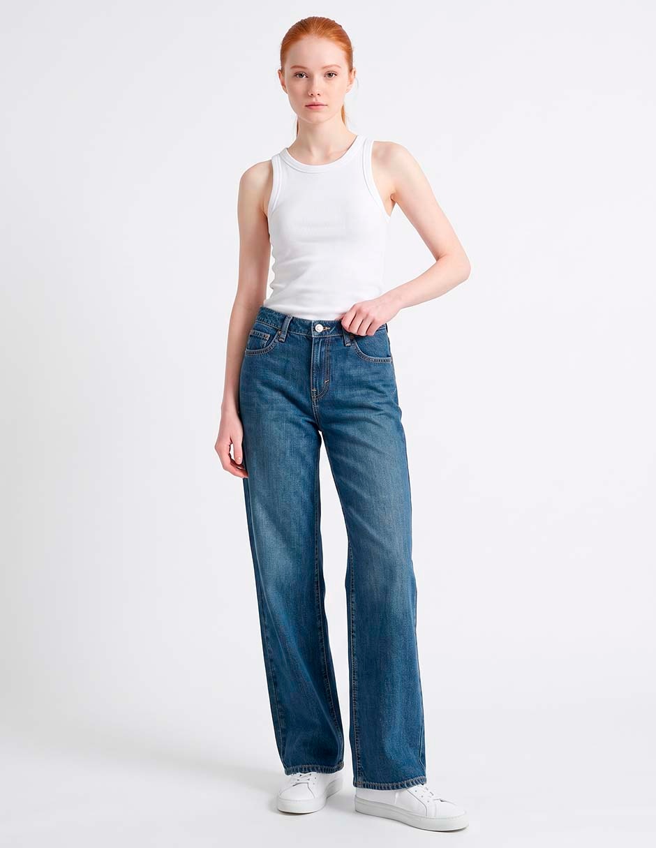Jeans amplio corte cintura para mujer Jeans amplio corte cintura para mujer