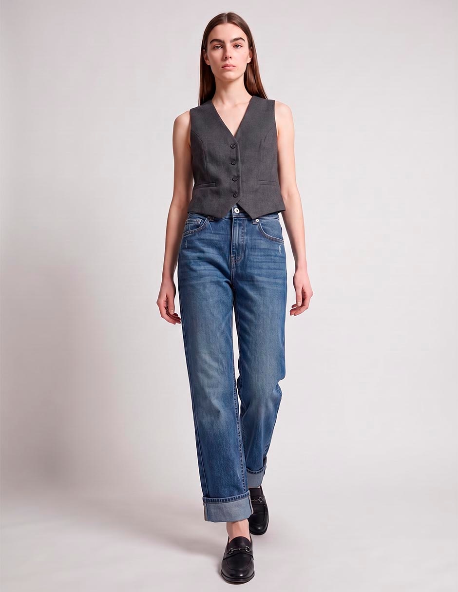 Jeans straight corte cintura alta para mujer 1