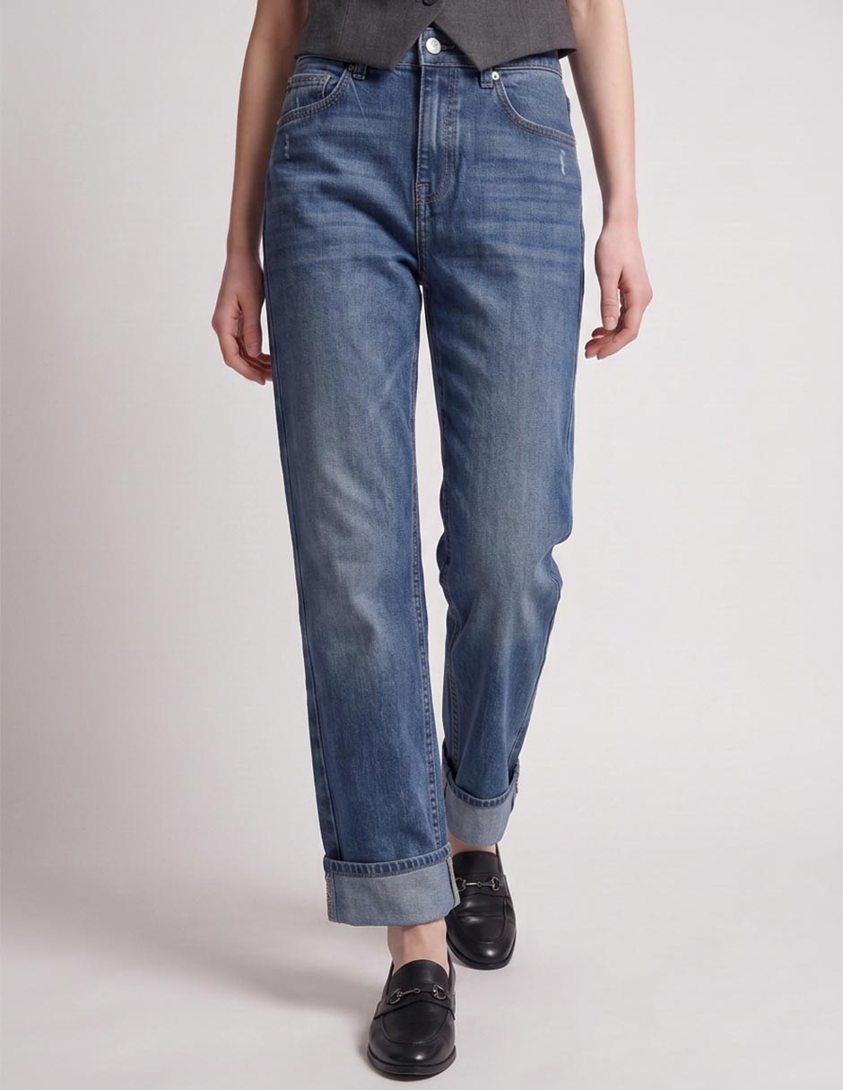 Jeans straight corte cintura alta para mujer 2