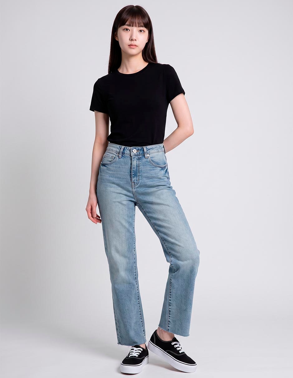 Jeans straight corte a la cintura para mujer 3