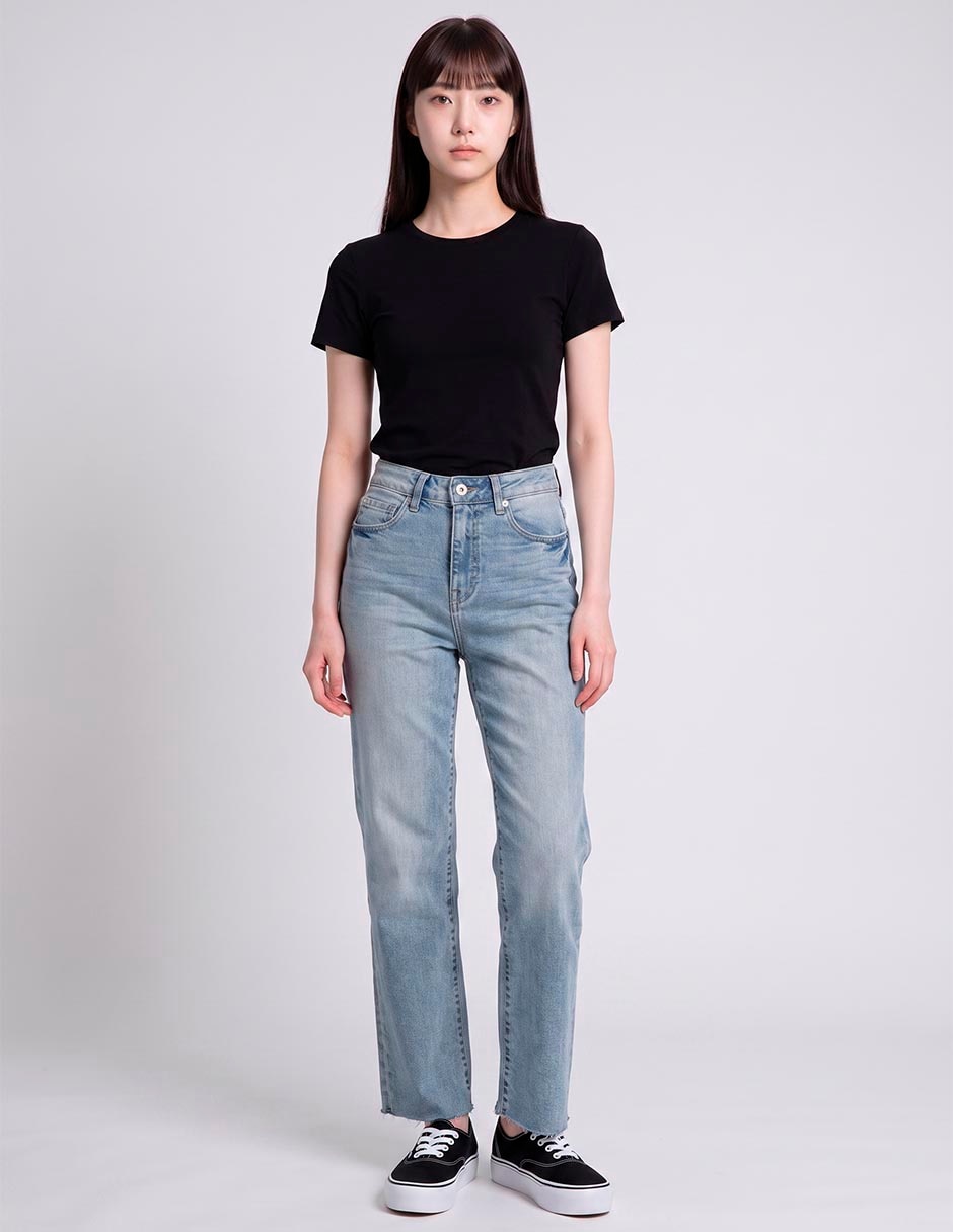 Jeans straight corte a la cintura para mujer 2