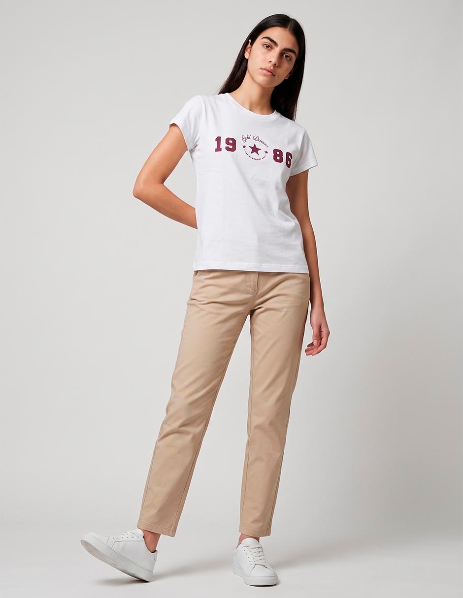 Playera manga al codo cuello redondo para mujer