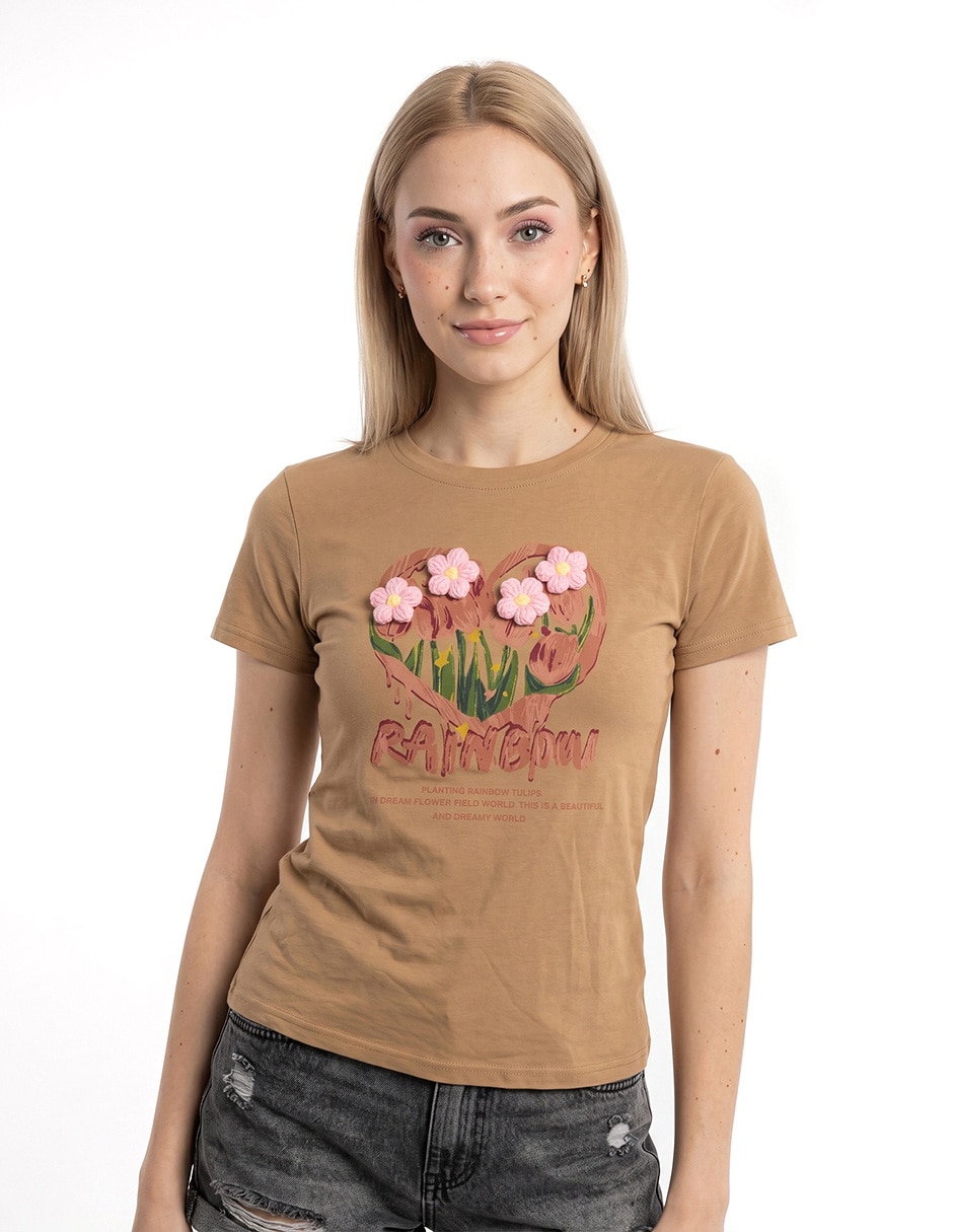 Playera manga corta cuello redondo para mujer