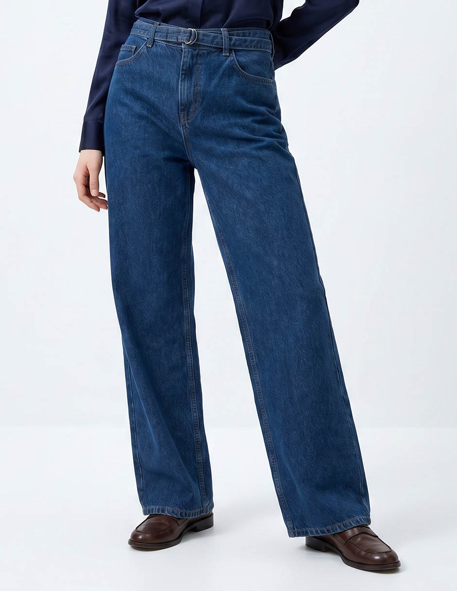 Jeans relaxed wide leg corte cintura alta para mujer
