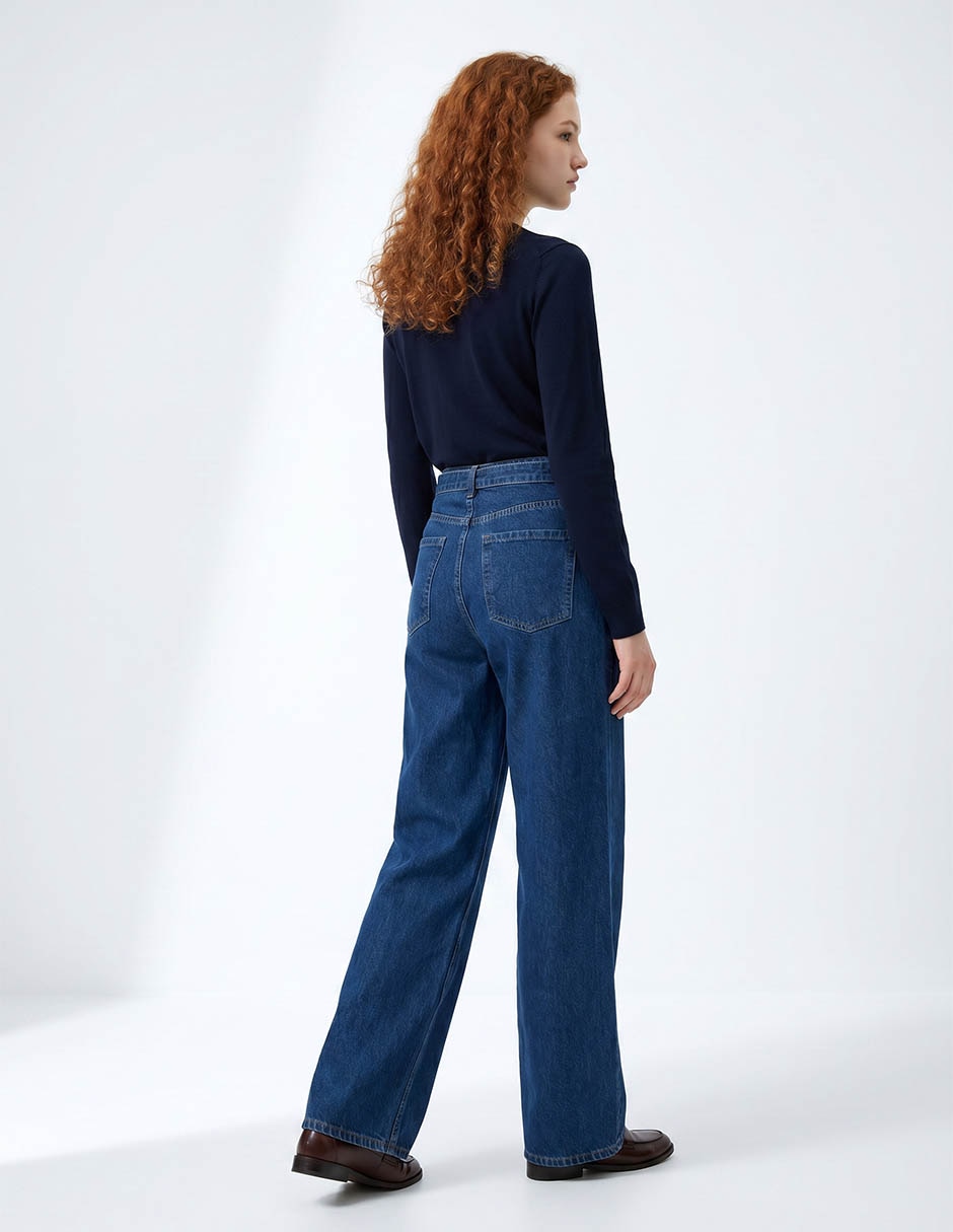 Jeans relaxed wide leg corte cintura alta para mujer 2