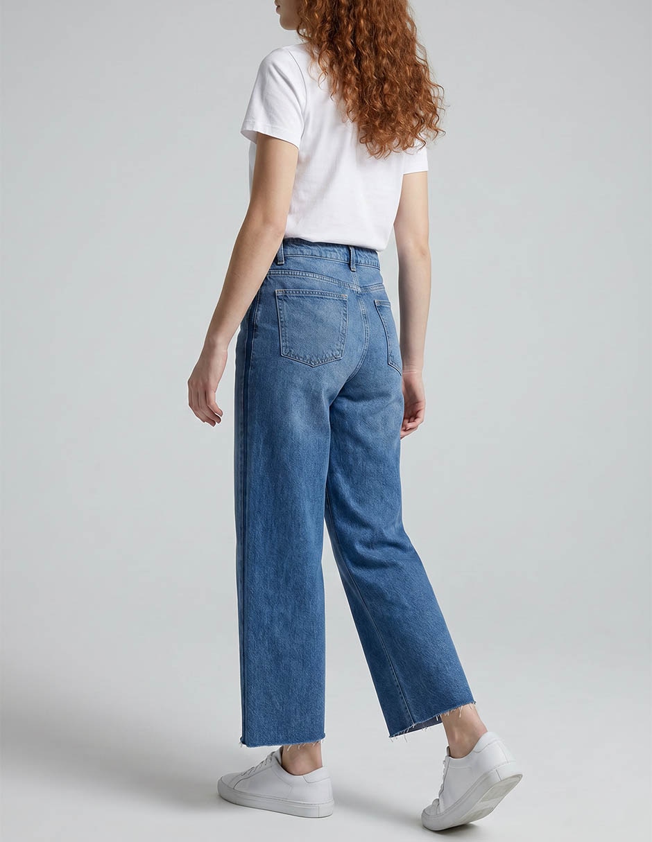 Jeans coulotte wide leg corte cintura alta para mujer 2
