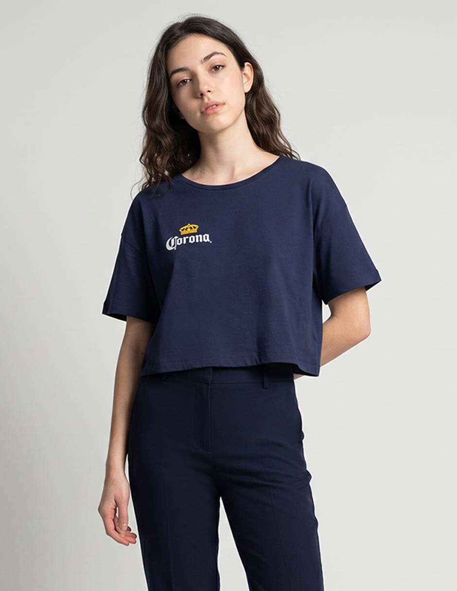 Playera manga corta Corona cuello redondo para mujer