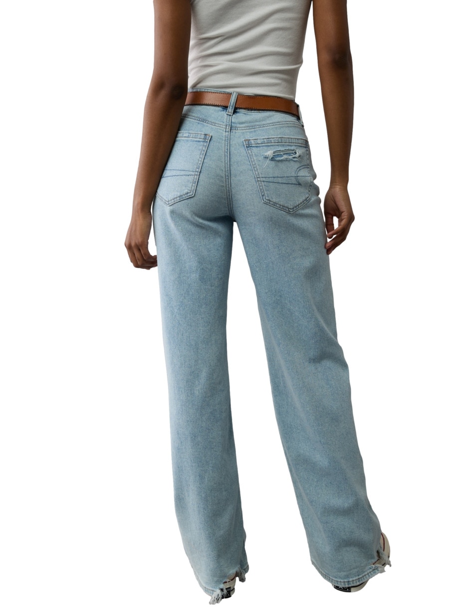 Jeans regular wide leg fashion corte cintura para mujer 2