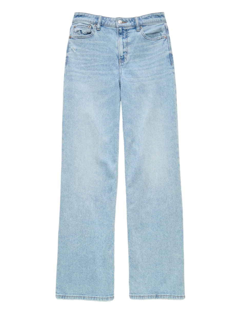 Jeans regular wide leg fashion corte cintura para mujer 3