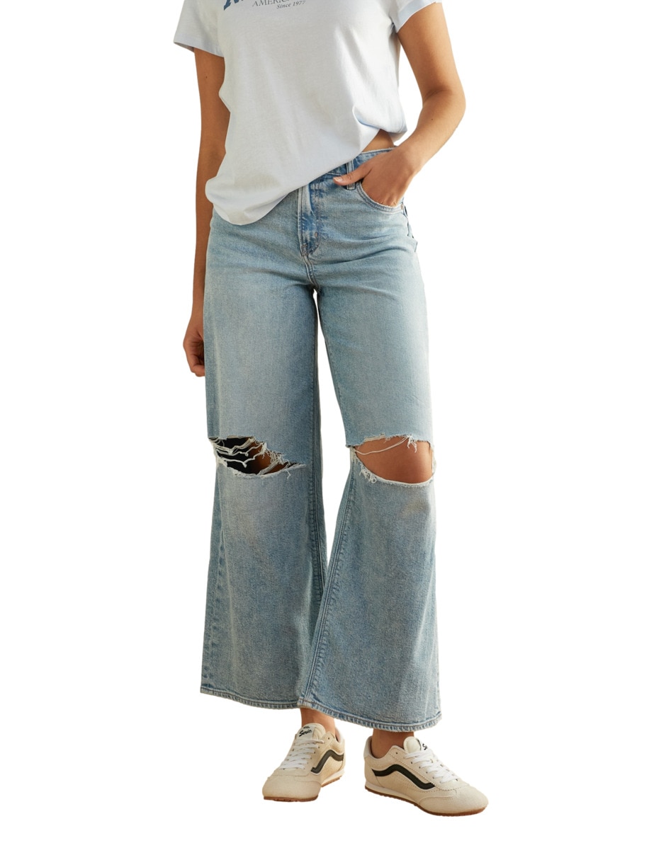 Jeans wide leg fashion a la cintura para mujer
