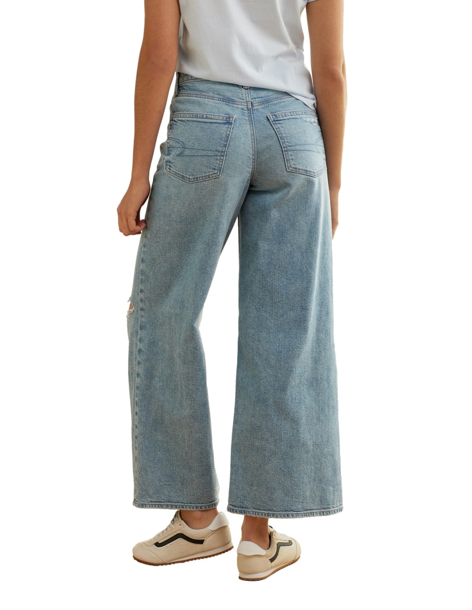 Jeans wide leg fashion a la cintura para mujer 2