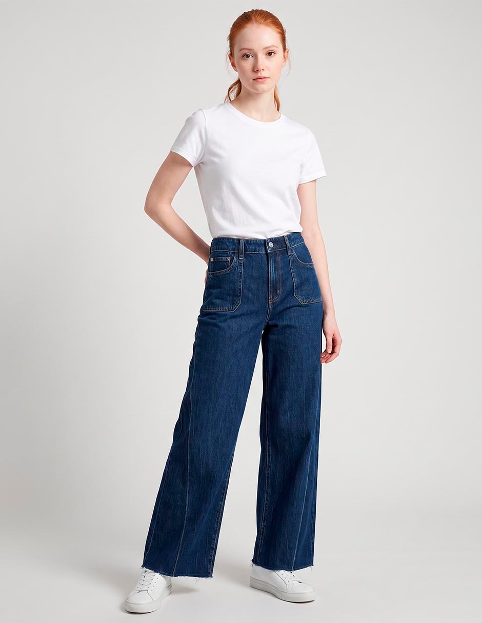 Jeans wide leg a la cintura para mujer 3