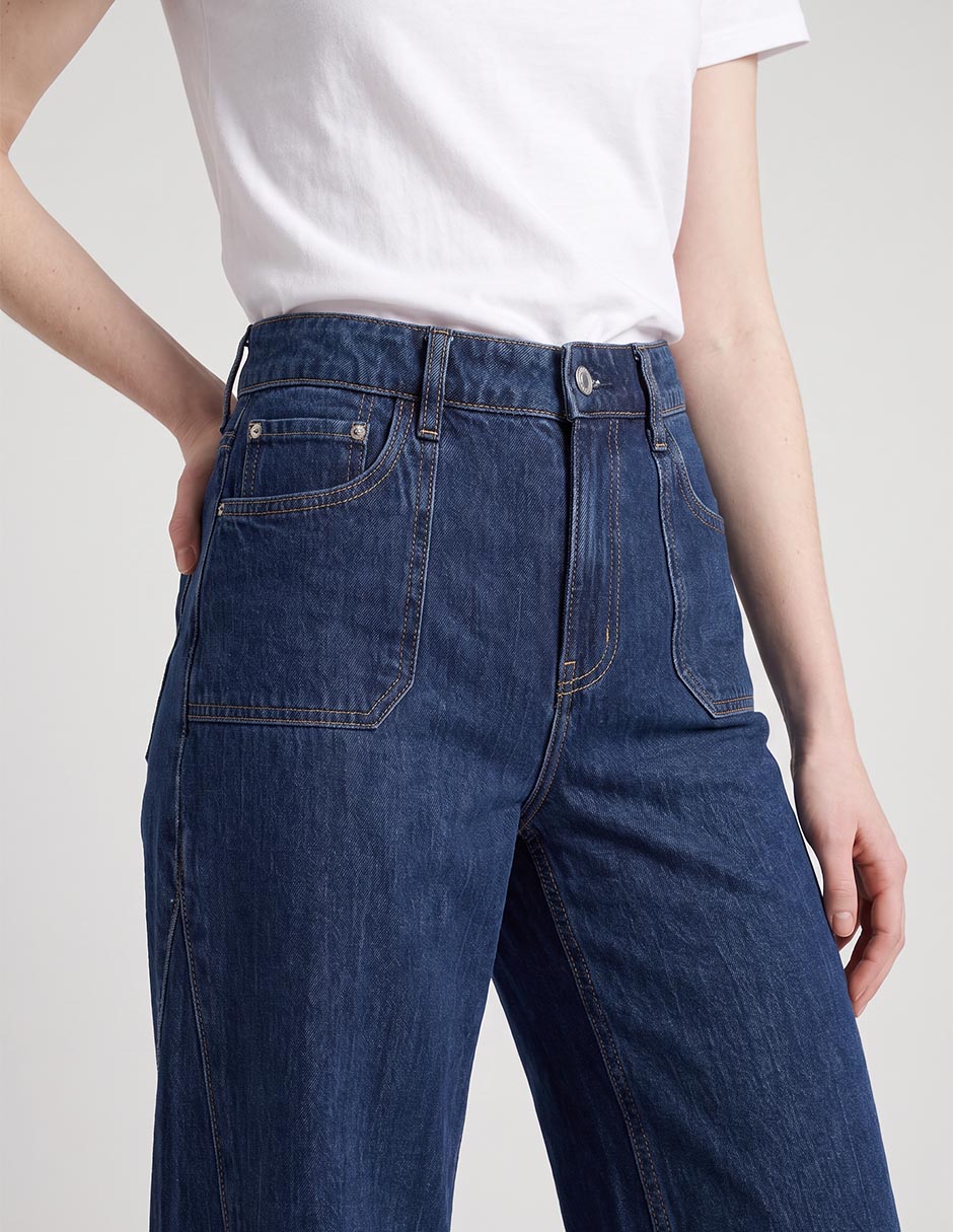 Jeans wide leg a la cintura para mujer 4