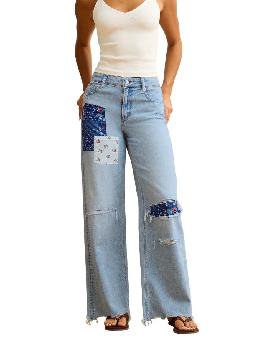 Jeans regular wide leg fashion corte cintura para mujer Jeans regular wide leg fashion corte cintura para mujer