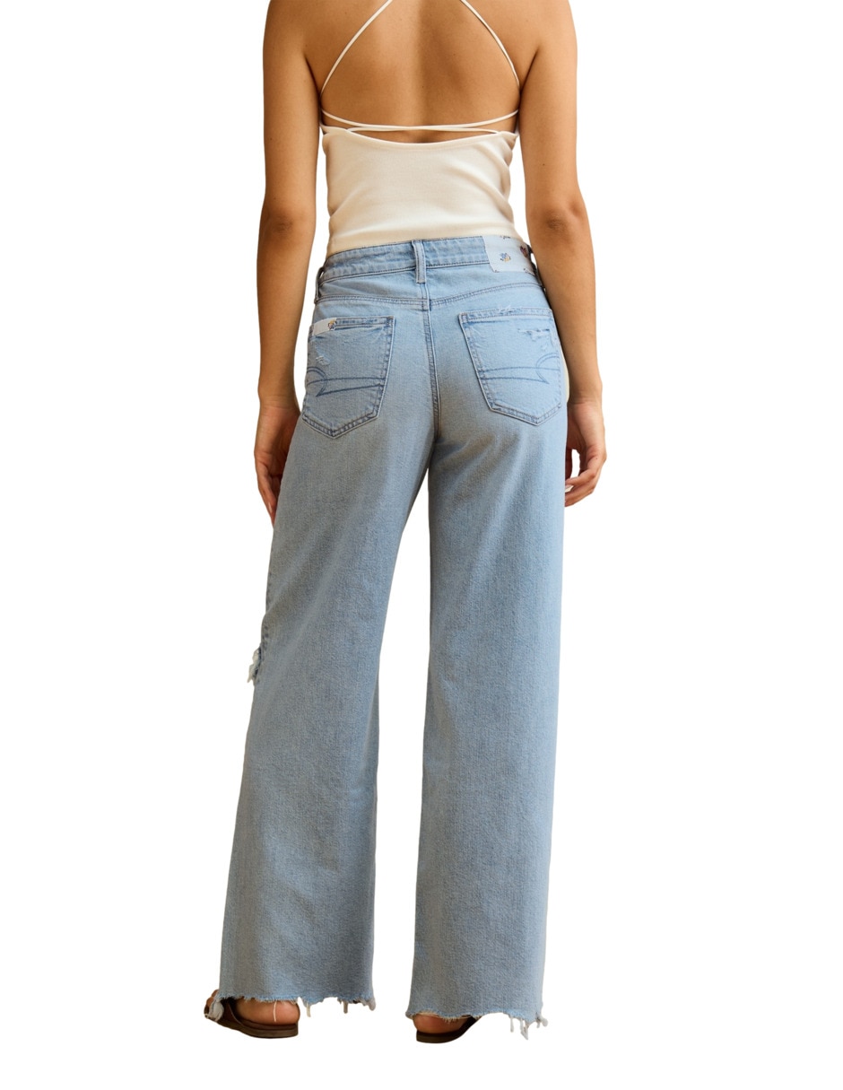 Jeans regular wide leg fashion corte cintura para mujer 2