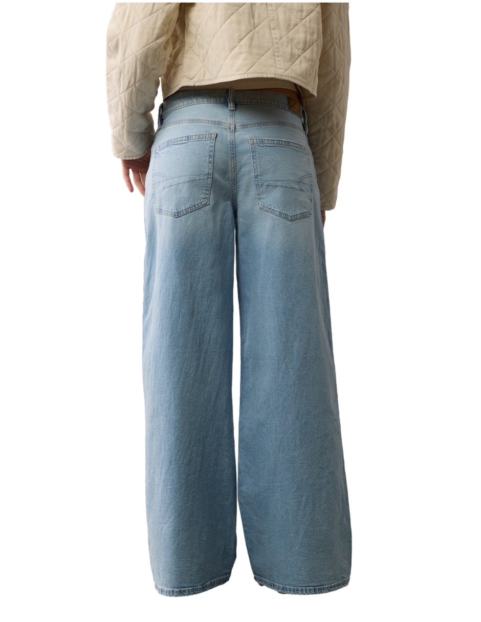 Jeans regular wide leg fashion corte cintura para mujer 2