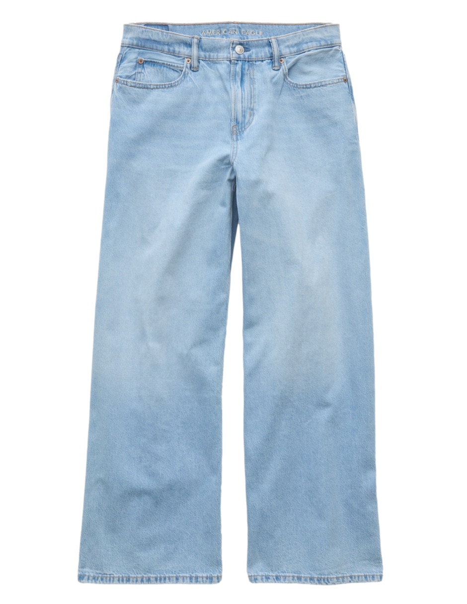 Jeans regular wide leg fashion corte cintura para mujer 4