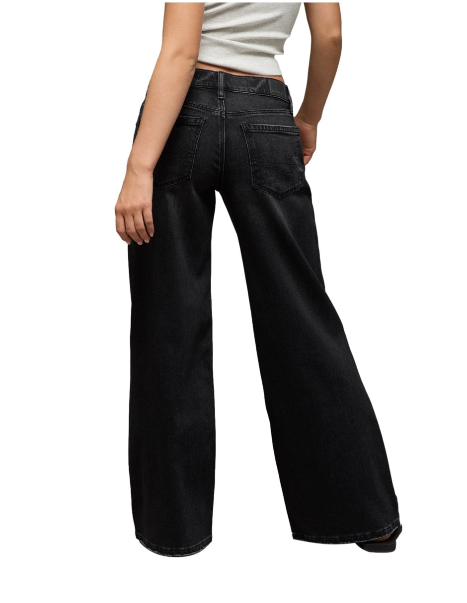 Jeans regular wide leg fashion corte cintura para mujer 2