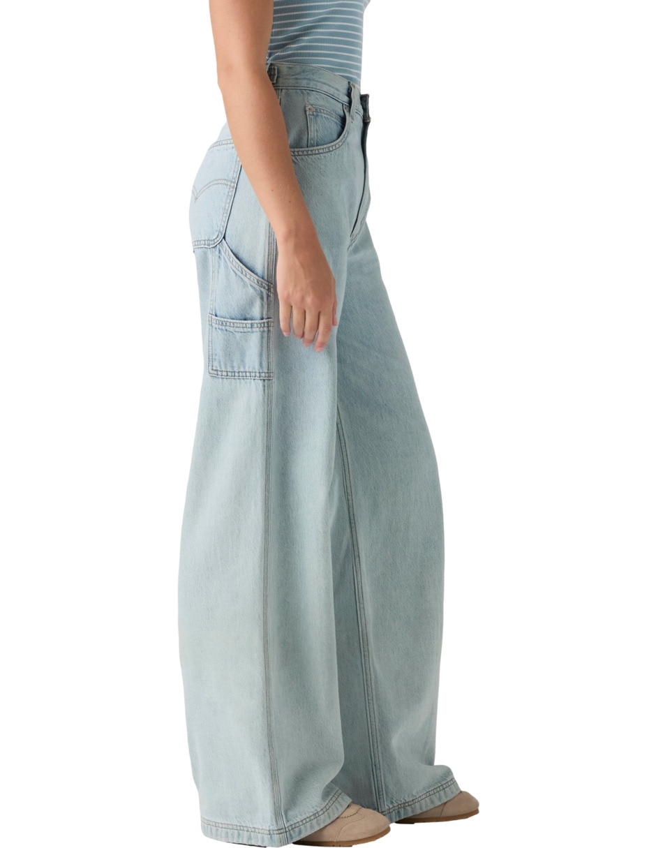 Jeans regular baggy corte media cintura para mujer 2