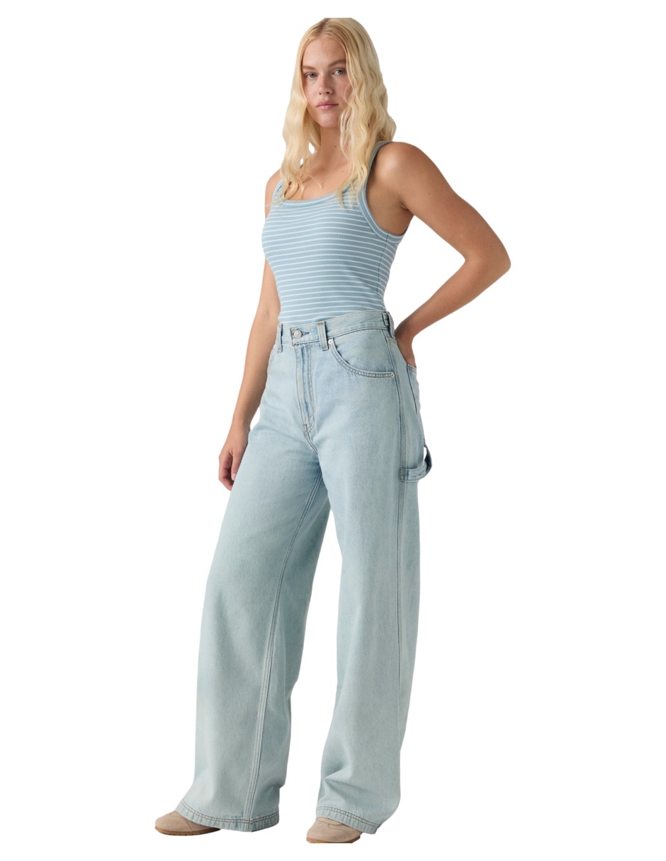 Jeans regular baggy corte media cintura para mujer 5