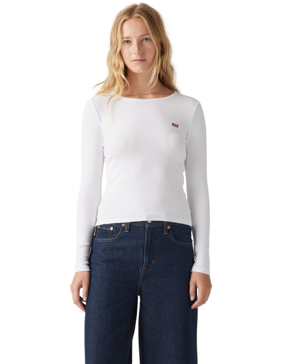 Playera manga larga cuello redondo para mujer