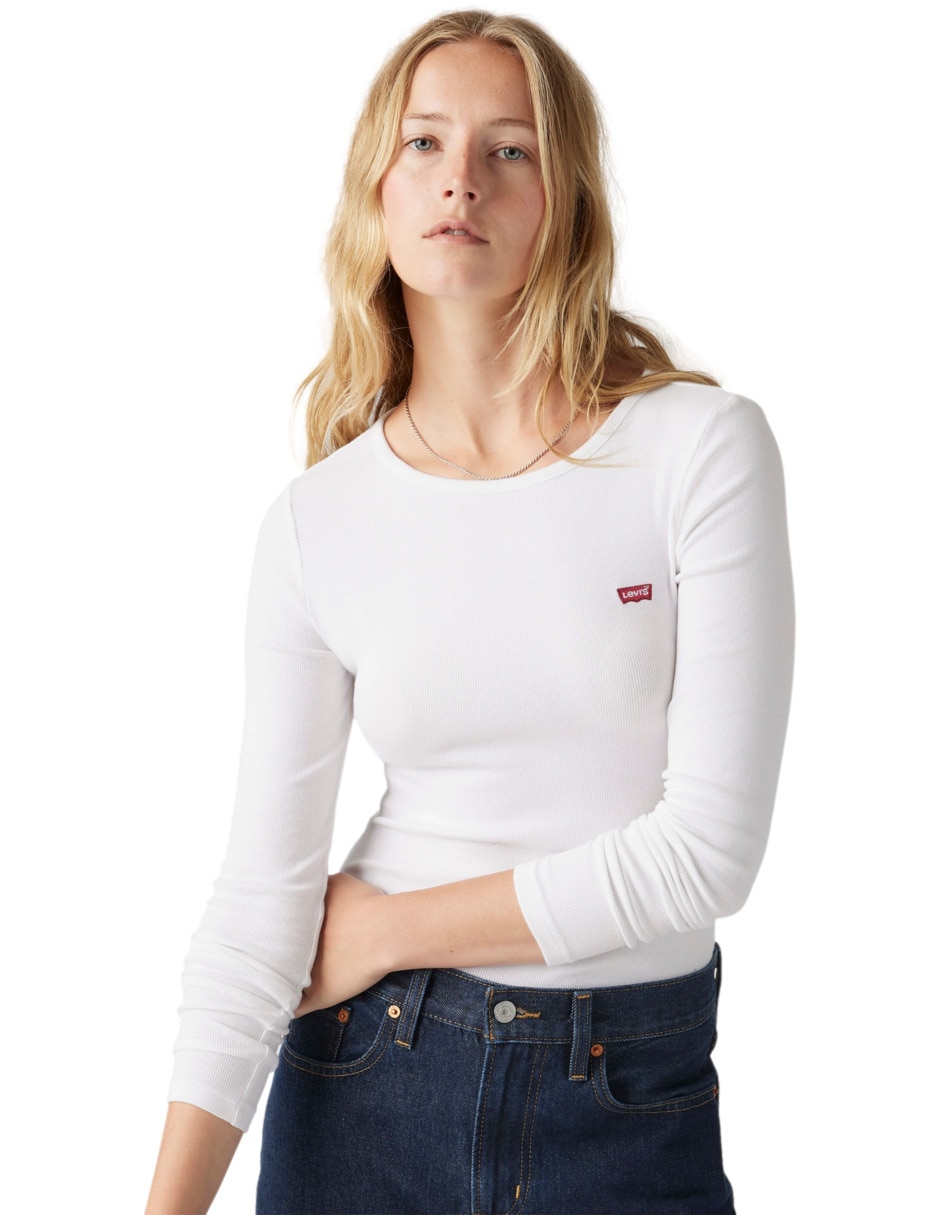 Playera manga larga cuello redondo para mujer 3
