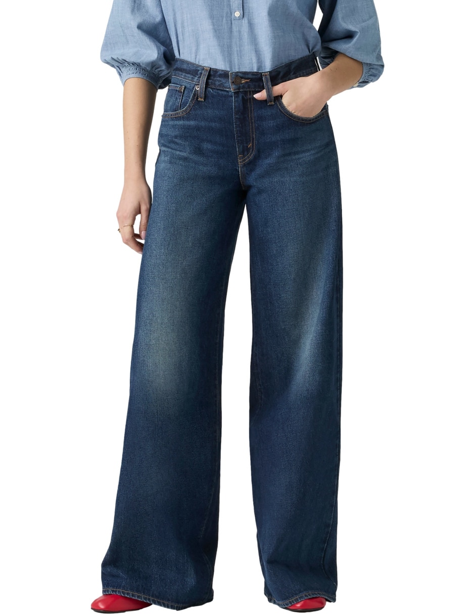 Jeans regular wide leg corte media cintura para mujer Jeans regular wide leg corte media cintura para mujer