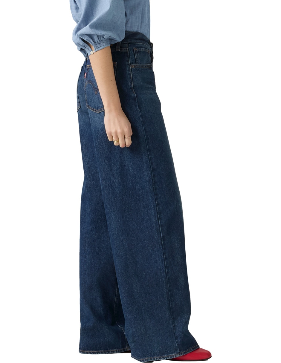 Jeans regular wide leg corte media cintura para mujer 2
