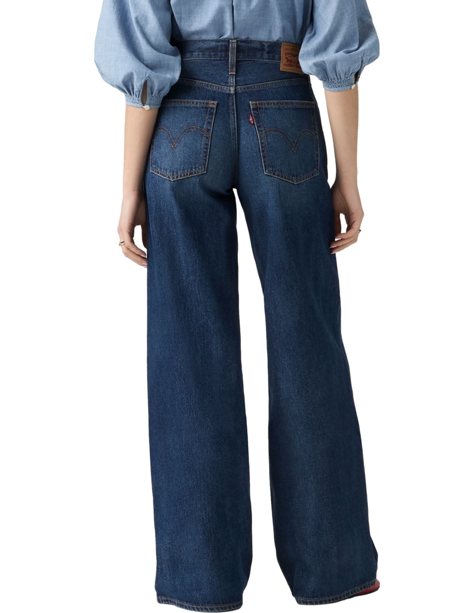 Jeans regular wide leg corte media cintura para mujer 3