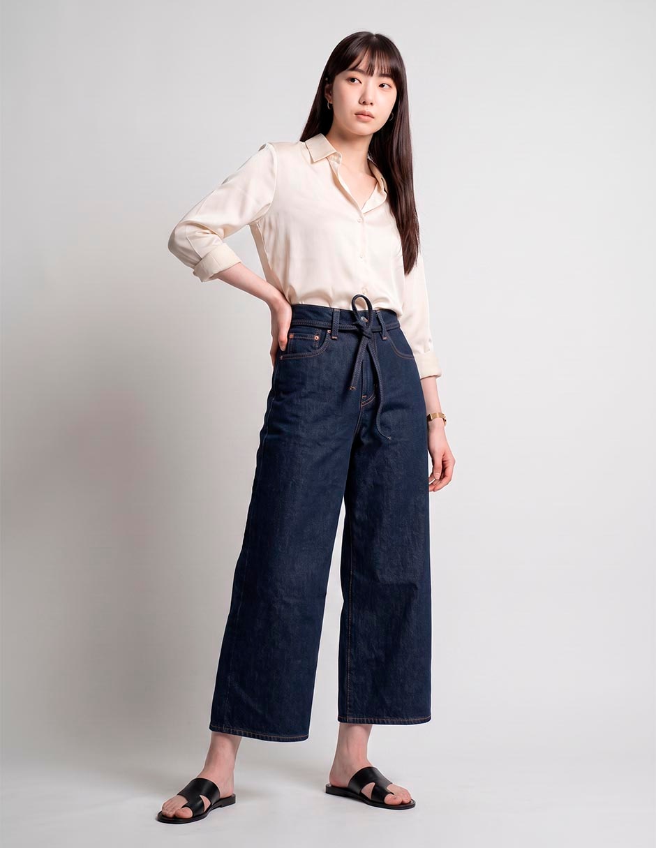Jeans wide leg corte a la cintura para mujer Jeans wide leg corte a la cintura para mujer