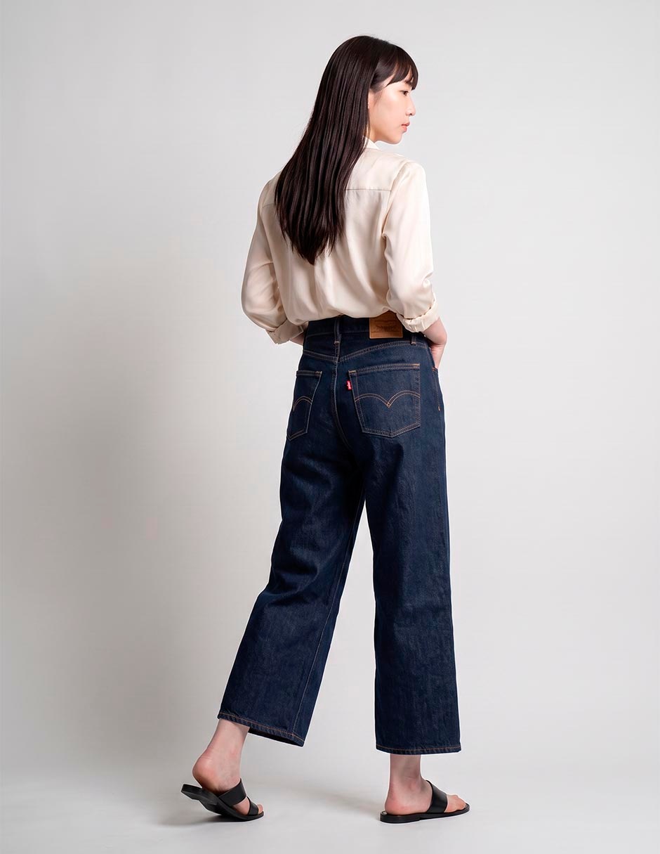 Jeans wide leg corte a la cintura para mujer 2