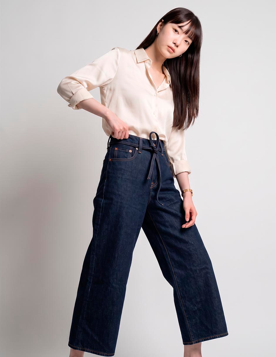 Jeans wide leg corte a la cintura para mujer 3