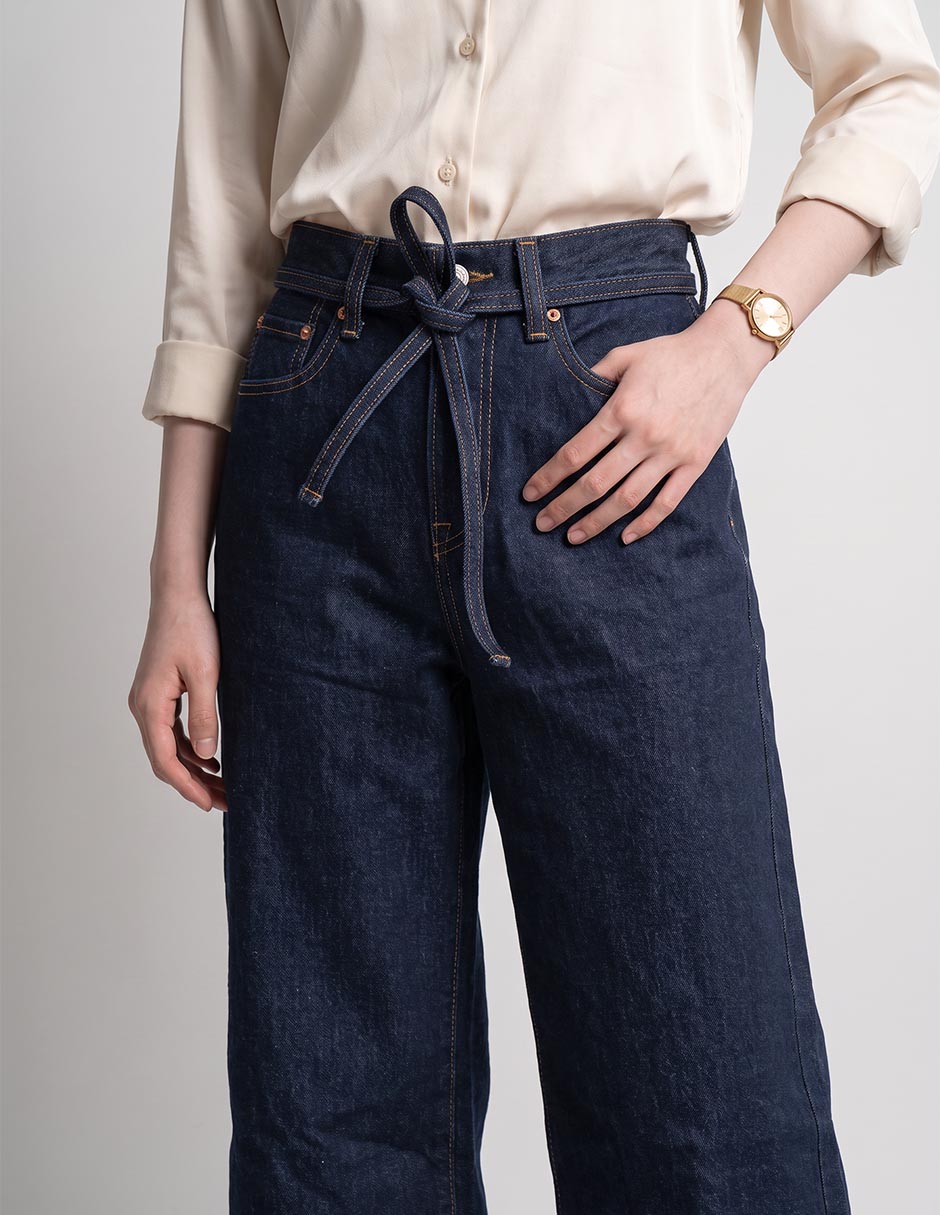 Jeans wide leg corte a la cintura para mujer 4