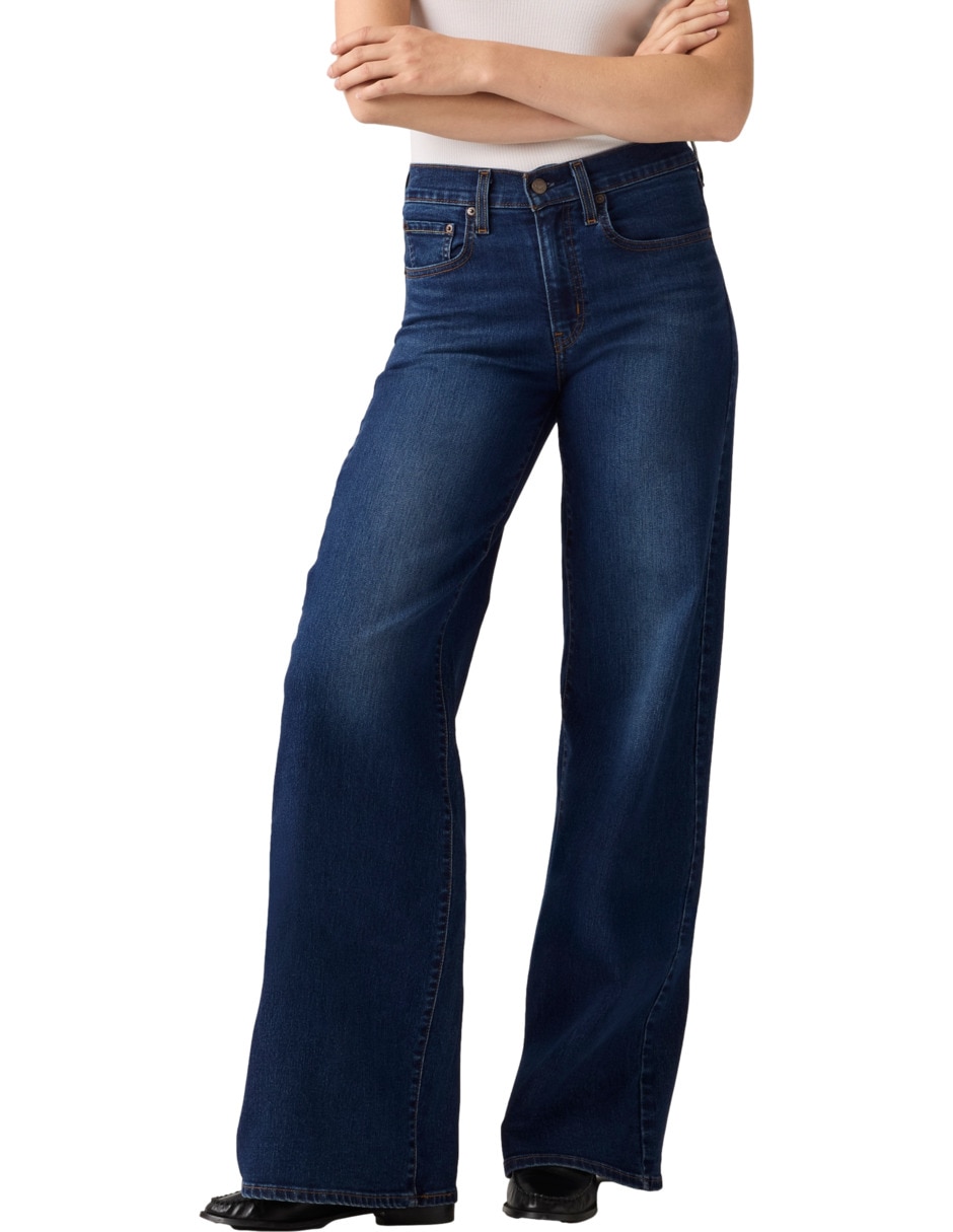 Jeans regular wide leg 728 corte media cintura para mujer