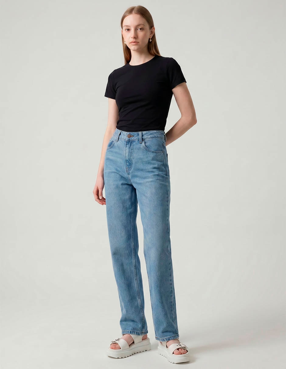 Jeans straight corte cintura para mujer 3