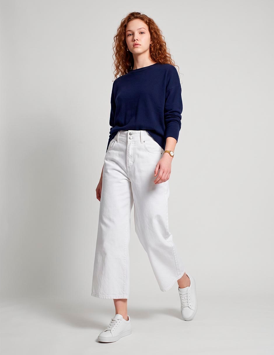 Jeans coulotte wide leg a la media cintura para mujer Jeans coulotte wide leg a la media cintura para mujer