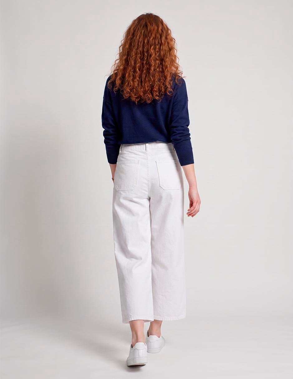 Jeans coulotte wide leg a la media cintura para mujer 2