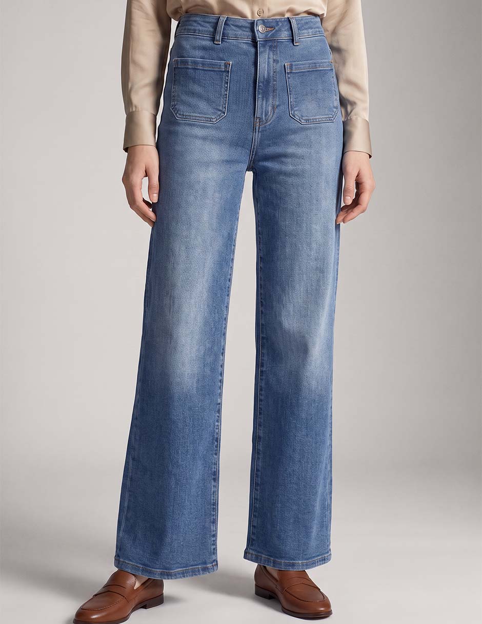 Jeans wide leg corte cintura alta para mujer Jeans wide leg corte cintura alta para mujer