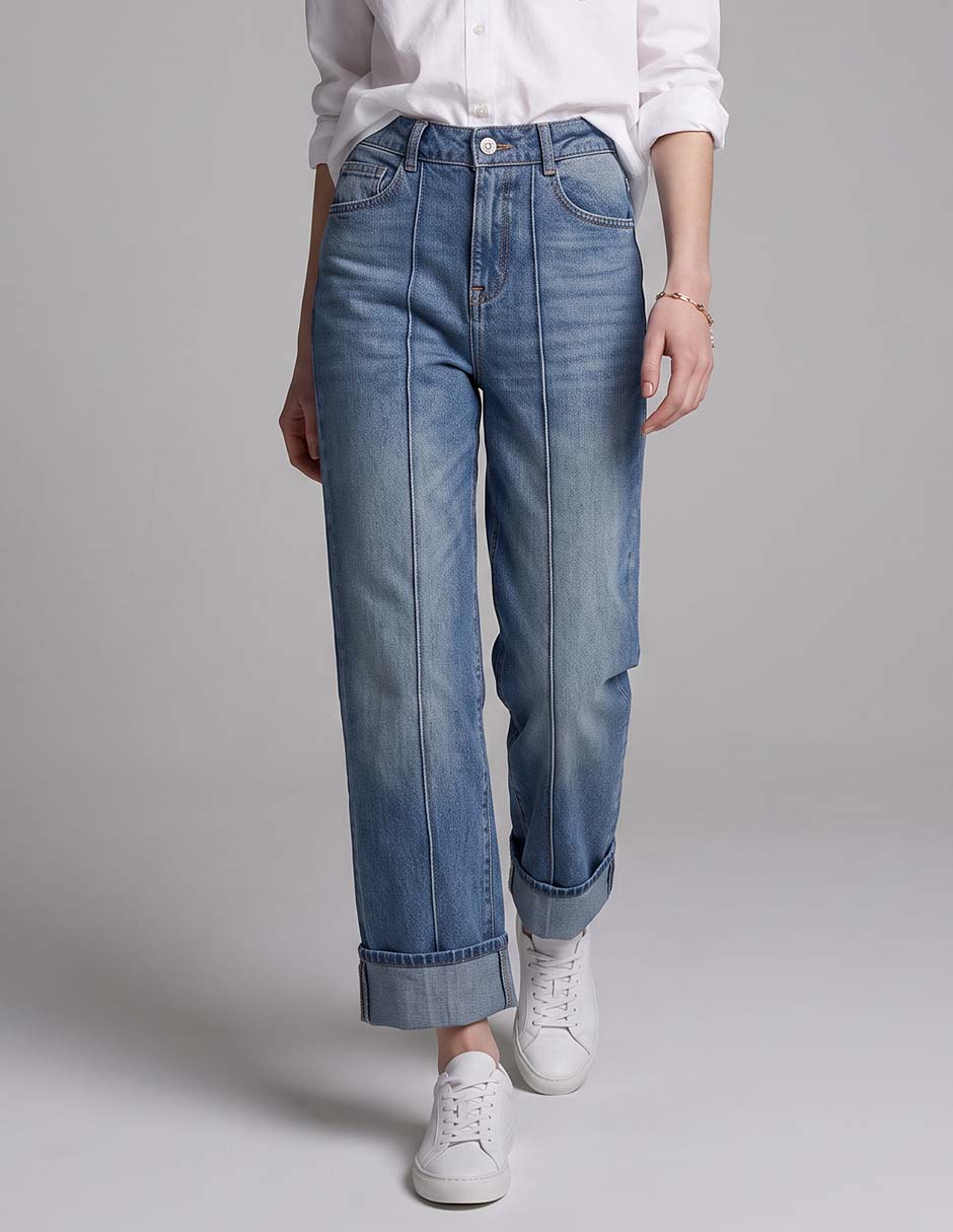 Jeans wide leg corte media cintura para mujer