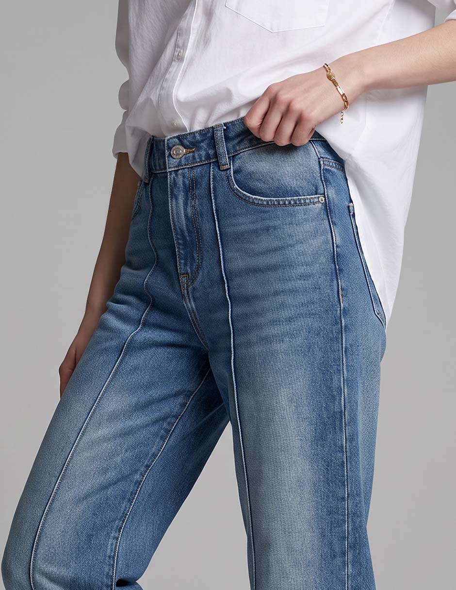 Jeans wide leg corte media cintura para mujer 3
