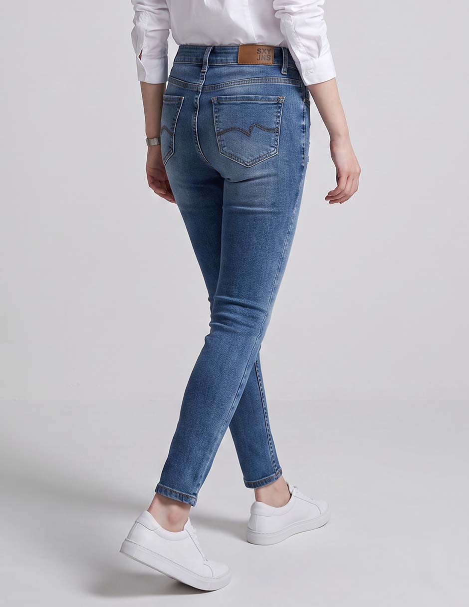 Jeans skinny corte media cintura para mujer 2