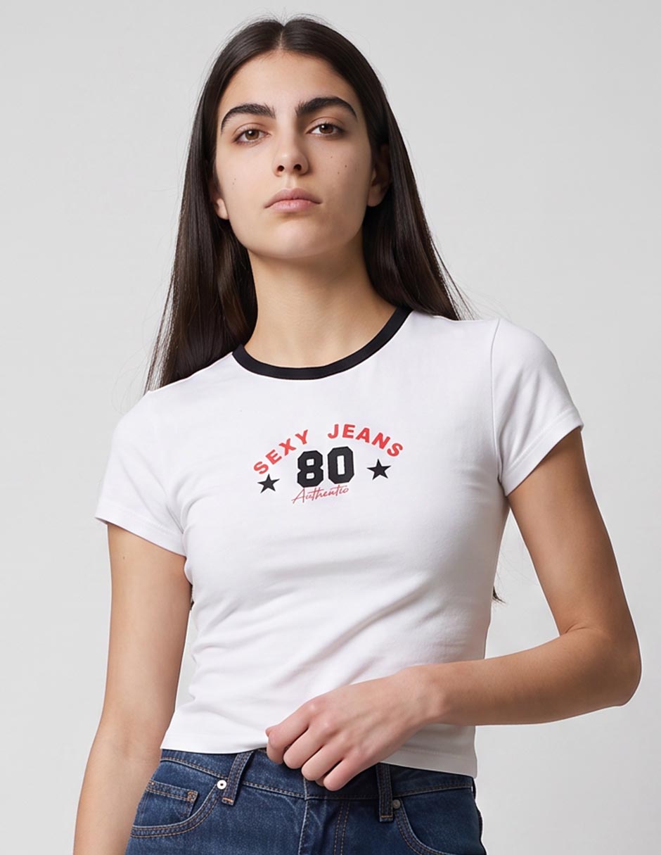 Playera manga corta cuello redondo para mujer