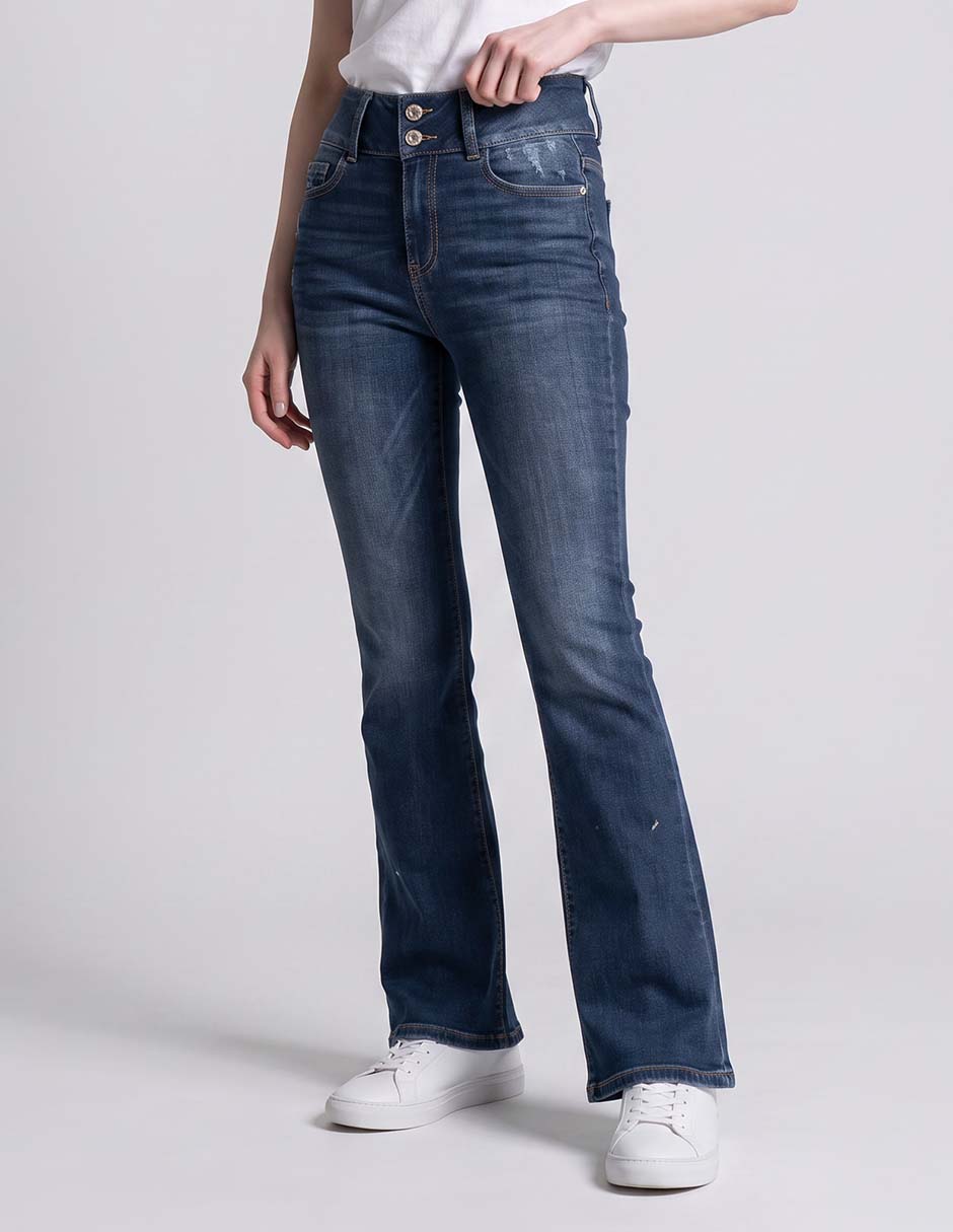 Jeans acampanado corte media cintura para mujer Jeans acampanado corte media cintura para mujer