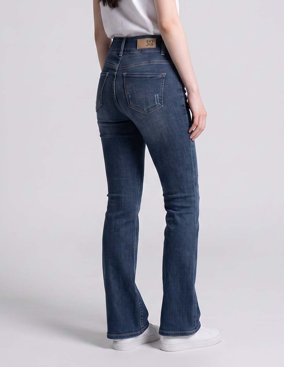 Jeans acampanado corte media cintura para mujer 2
