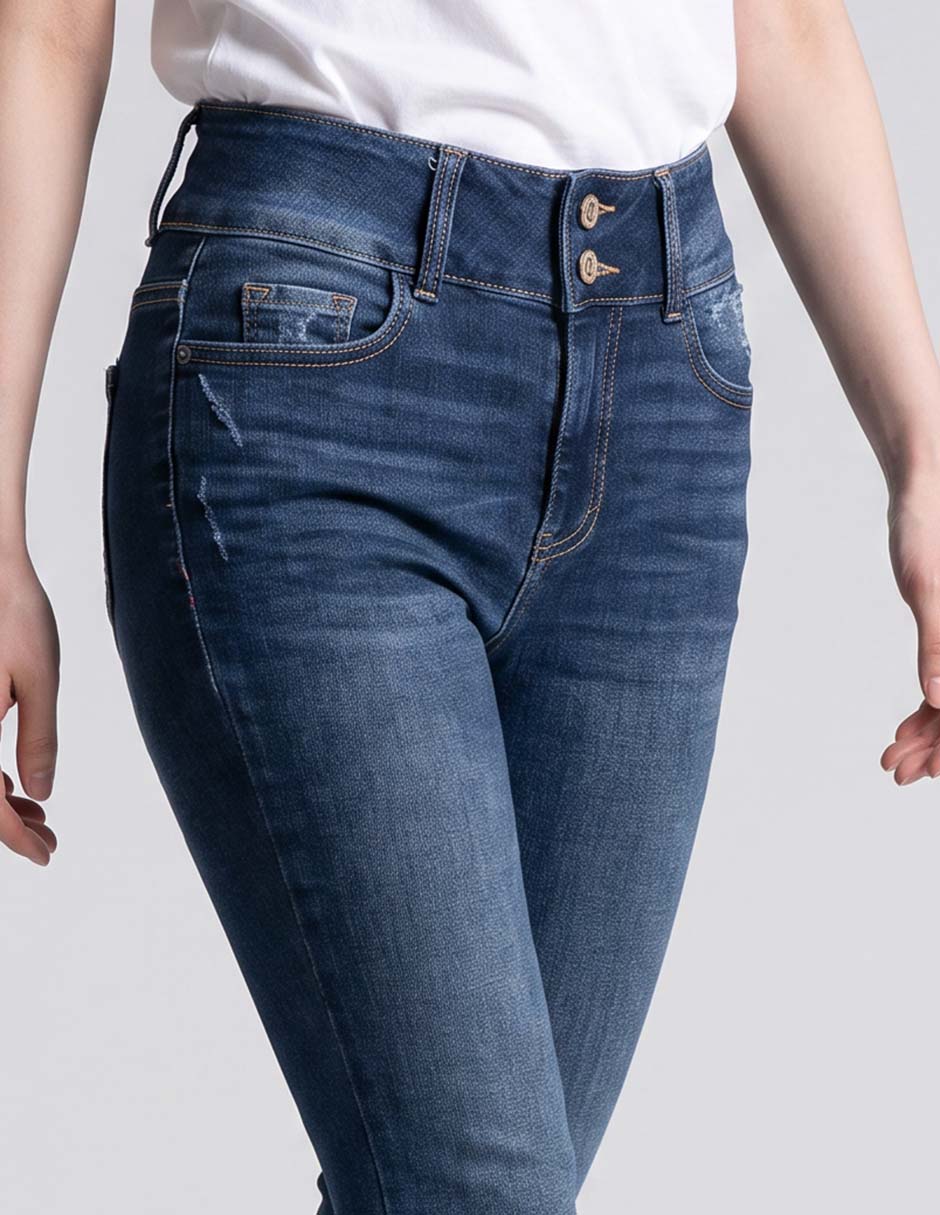 Jeans acampanado corte media cintura para mujer 3