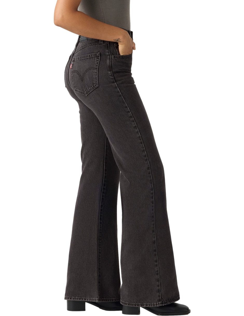 Jeans regular flare corte media cintura para mujer 2